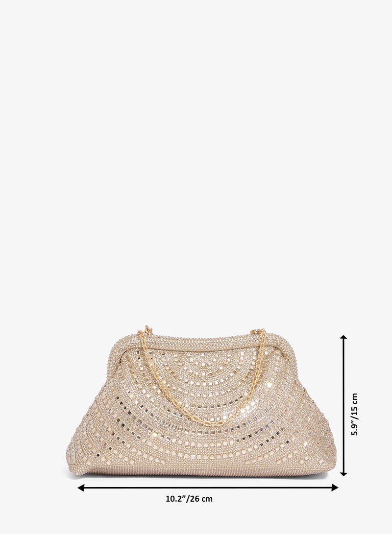 Khizana East-To-West Metallic Embellished Gold Bag - Image 5
